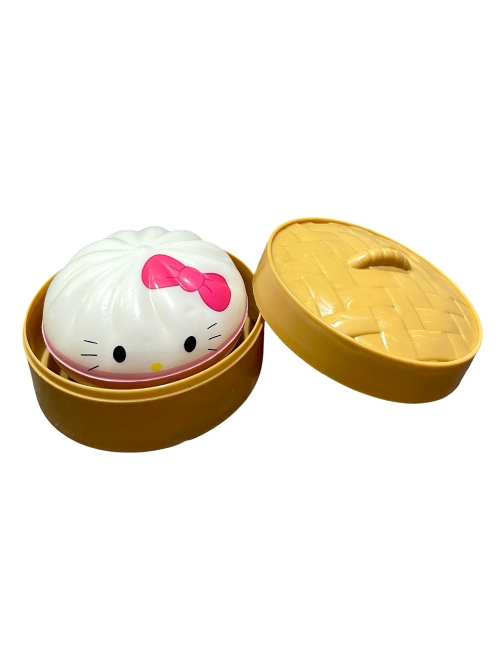 White & Pink Steamed Bun Trinket Box with Yellow Basket Lid